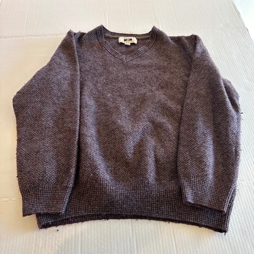 Vtg Joseph Abboud V Neck Sweater XXL‎ 50% Wool 50% Nylon Heathered Burgundy